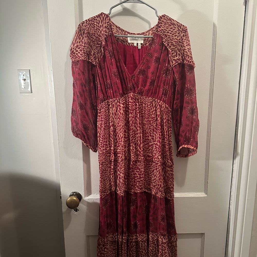ba&sh Red and Pink Long Sleeve Dress